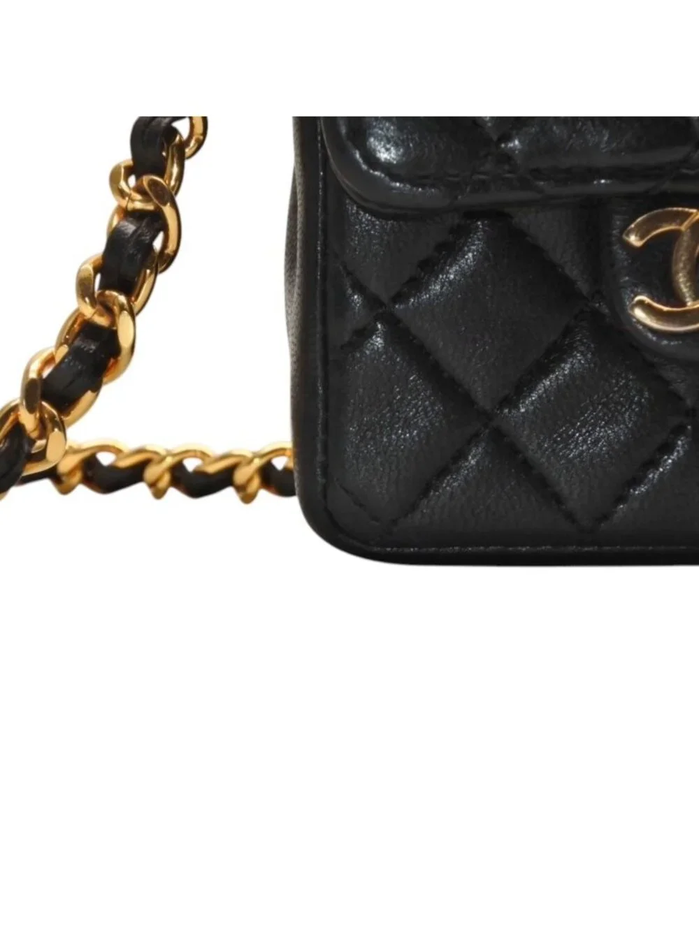 Chanel Micro Quilted Chain Shoulder Bag CC Logo Lambskin Black Gold